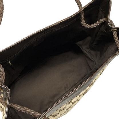 Gucci Tote Bag GG Pattern 109141 Beige And Dark Brown Leather