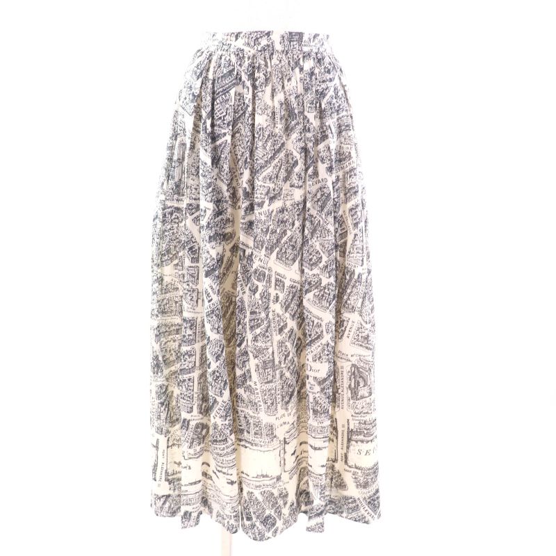 Christian DIOR 351j90a3294 100% Cotton Pleated Midi Plain Paris Skirt With