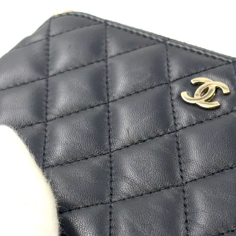 Chanel Matelasse W Zipper Chain Wallet Matelasse Serial No 22 Lambskin Black
