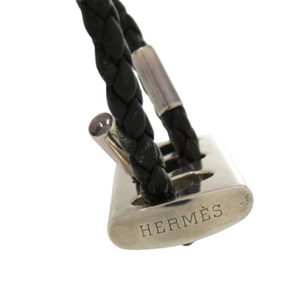 Hermes Leather Silver 925 Black Silver Hardware Black Bracelet 1124 Hermes