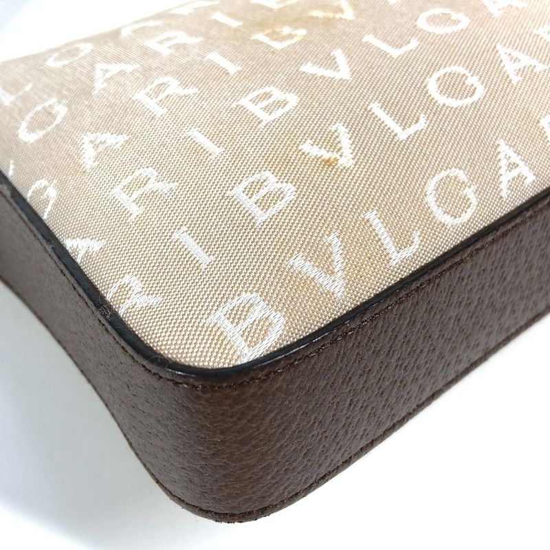 Bvlgari Shoulder Bag Logomania Logo Leather / Canvas Beige