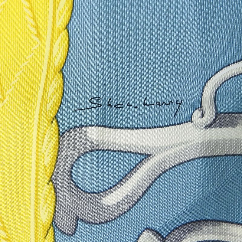 Hermes Scarf Carré 90 Silk Multicolor Ice Blue Yellow LIFT Profile Women Hermes
