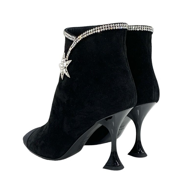 Chanel Boots Short Boots Shoes Suede Fabric Black Rhinestone Star