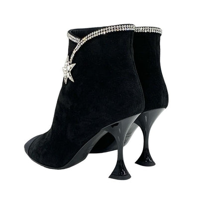 Chanel Boots Short Boots Shoes Suede Fabric Black Rhinestone Star
