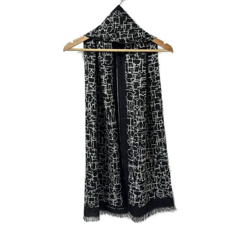 Hermes Scarf - Black And Gray Cashmere Silk