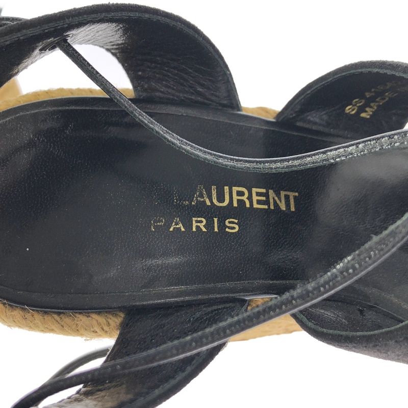 Saint Laurent Paris Paloma Wedge Sandals 416424 Black and Beige 36