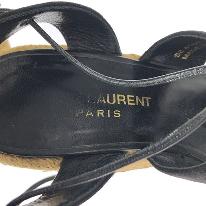 Saint Laurent Paris Paloma Wedge Sandals 416424 Black and Beige 36