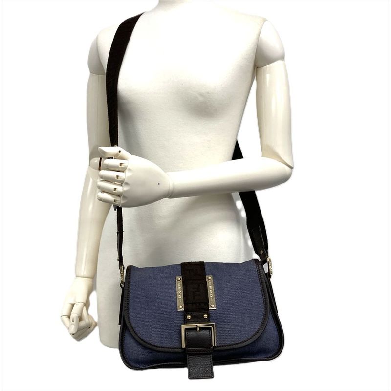 Fendi Shoulder Bag Denim Blue Gold Hardware Women
