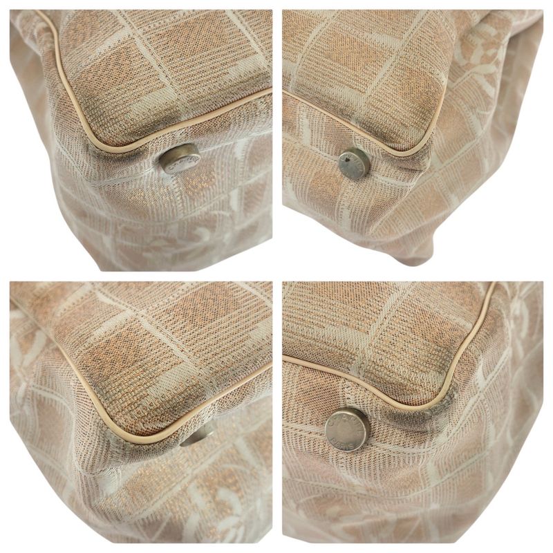 Chanel New Travel Line Coco Mark Pink Beige Canvas/leather Tote Handbag Ladies