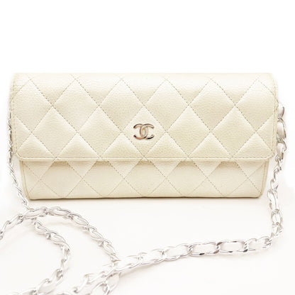 Authentic CHANEL CC Classic Timeless Caviar Flap Wallet on Chain Purse White Bag