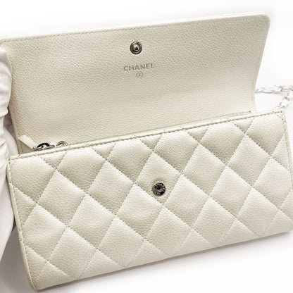 Authentic CHANEL CC Classic Timeless Caviar Flap Wallet on Chain Purse White Bag