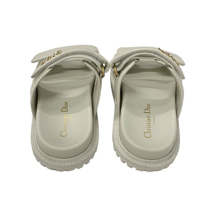 Christian Dioract Sandals Shoes Leather Ivory Gold Logo Velcro Strap