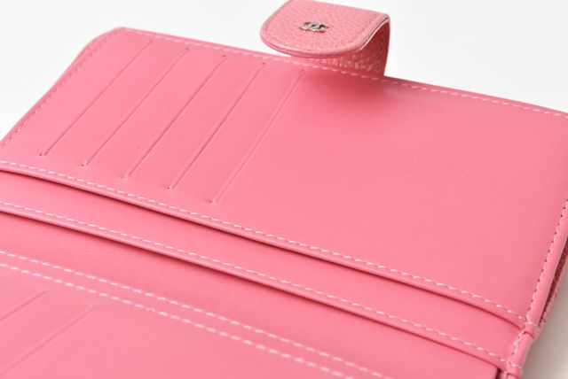 Chanel Wallet Chanel 2 Fold Wallet Leather Quilted Stitching Rose Silver
