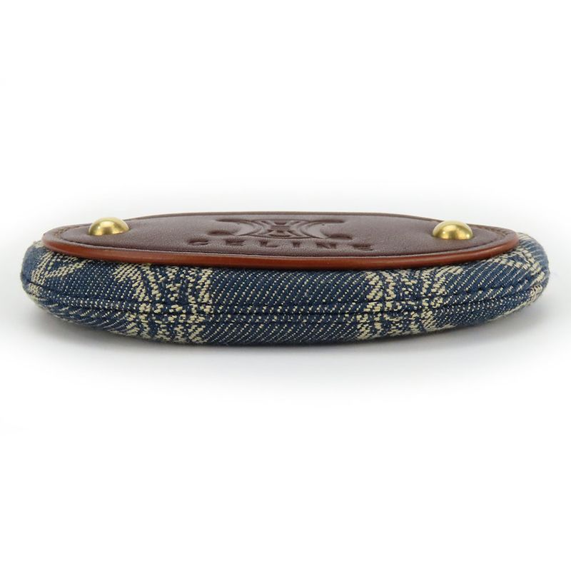 Celine Coin Case Macadam Denim Leather Blue Brown Gold Hardware Key Ring Small