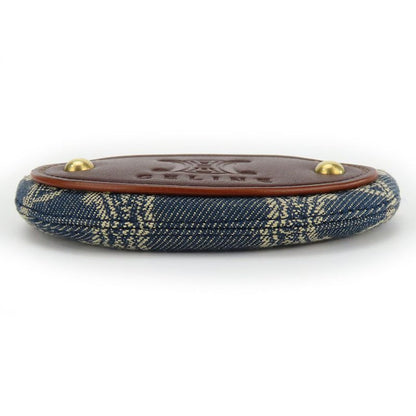 Celine Coin Case Macadam Denim Leather Blue Brown Gold Hardware Key Ring Small