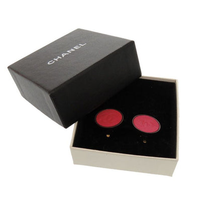 Chanel Coco Mark Coco Button 00A Leather Metal Pink Earrings Accessories 1638