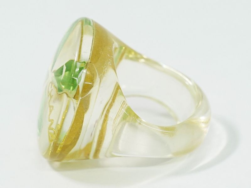 Authentic Chanel Clover Ring No 13.5 Plastic Clear Green Accessories Jewelry