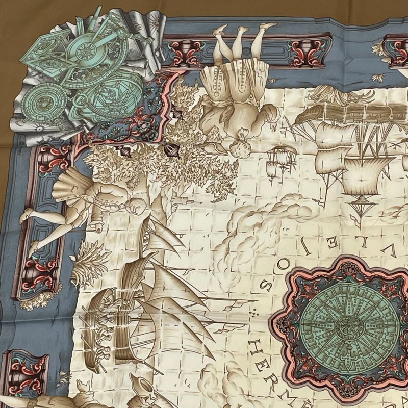 Hermes Carre 90 Azvlejos Noble Ship Scarf Silk Multicolor