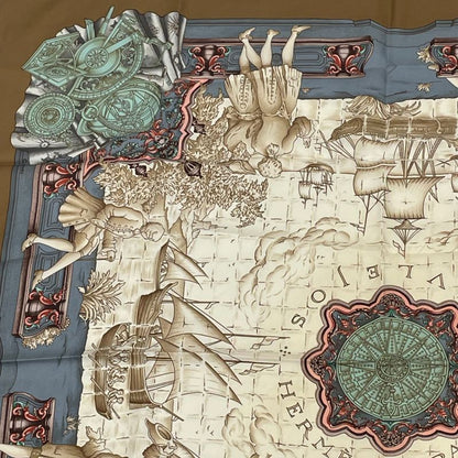 Hermes Carre 90 Azvlejos Noble Ship Scarf Silk Multicolor