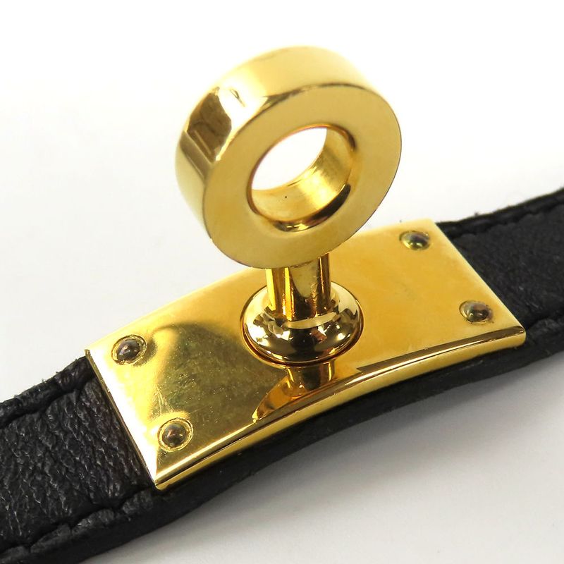 Hermes Bracelet Kelly Leather Metal Black Gold Hardware □I Engraved Accessories