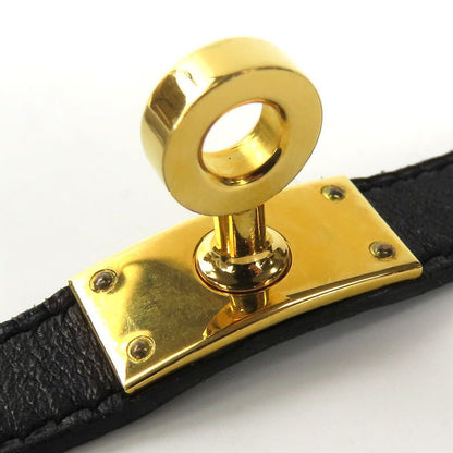 Hermes Bracelet Kelly Leather Metal Black Gold Hardware □I Engraved Accessories