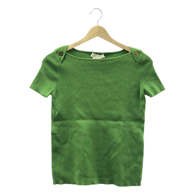 Celine - Cotton Logo Gold Button Knit Top - L - Green - Women's