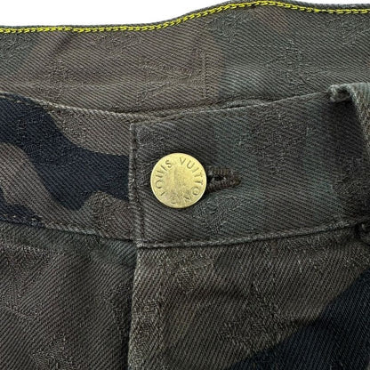 Supreme X Louis Vuitton 17aw Jacquard Denim 5-Pocket Jean Camo Pants Khaki