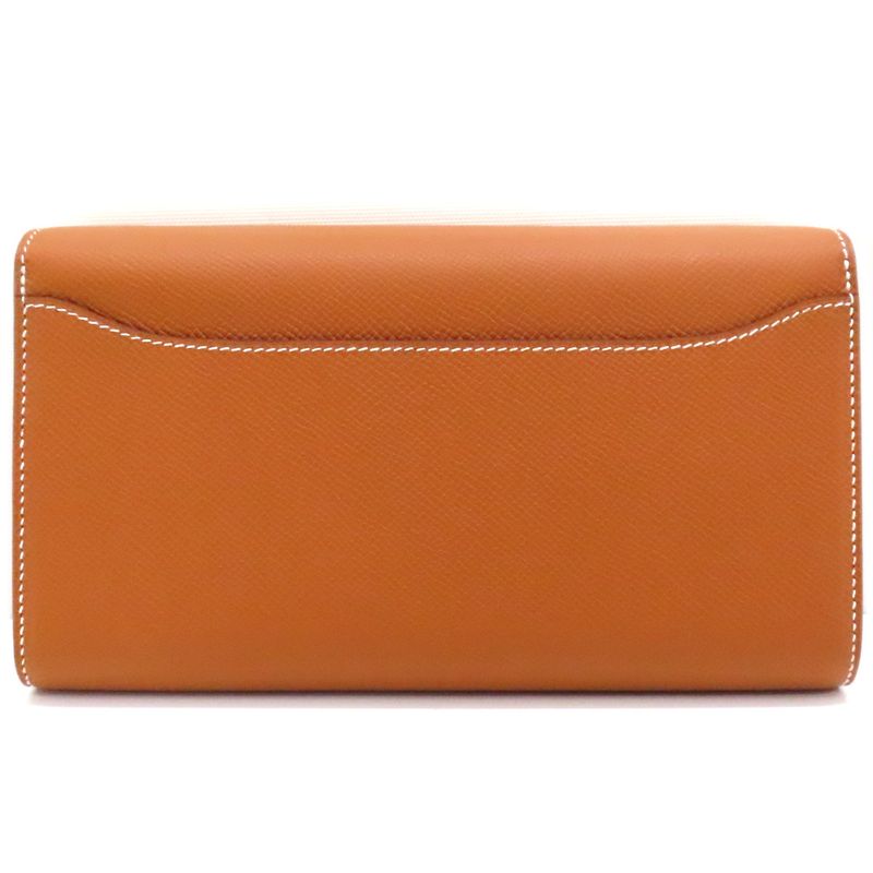 Unused Hermes Constance To-go-w Engraved Long Wallet Pouch Epson Gold