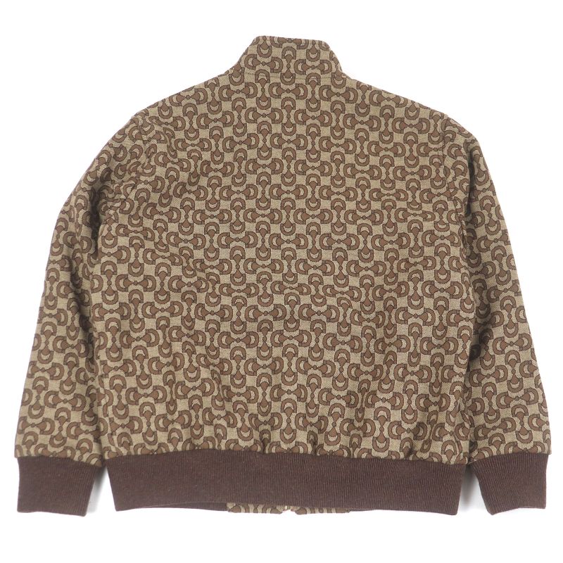 Gucci 694157 Wool Silk Horsebit Allover Pattern Jacquard Blouson Jacket Brown