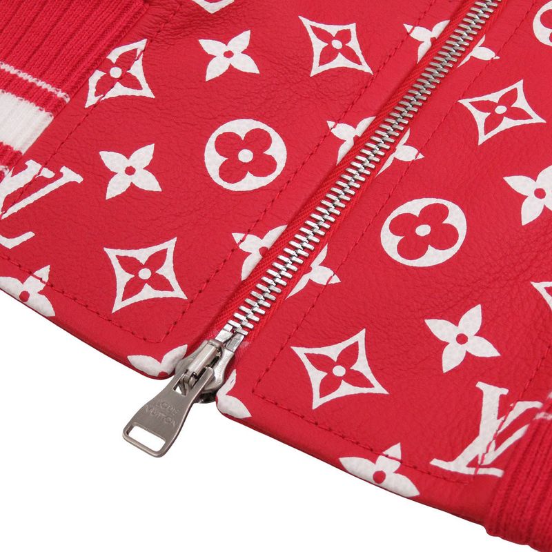 Louis Vuitton X Supreme Collaboration LV Leather Baseball Jacket Monogram Red