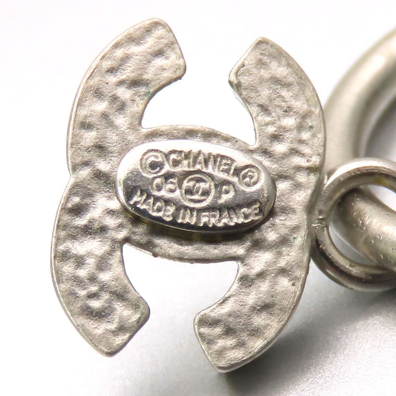 Chanel Earrings Coco Mark Metal White Silver Hardware Accessories Plated Half