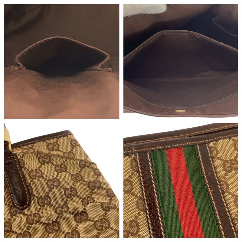 Gucci Sherry Line Beige Ivory Brown GG Canvas 161717 Tote Bag Shoulder Bag