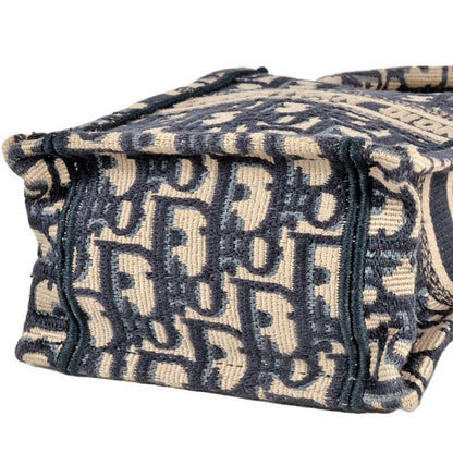 Dior Book Tote Mini Vertical Handbag 2WAY Canvas Blue With Shoulder Strap