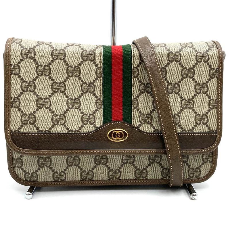 Gucci 66 02 014 Shoulder Bag Brown Sherry Line GG Supreme Canvas PVC Leather
