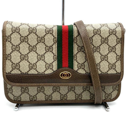 Gucci 66 02 014 Shoulder Bag Brown Sherry Line GG Supreme Canvas PVC Leather