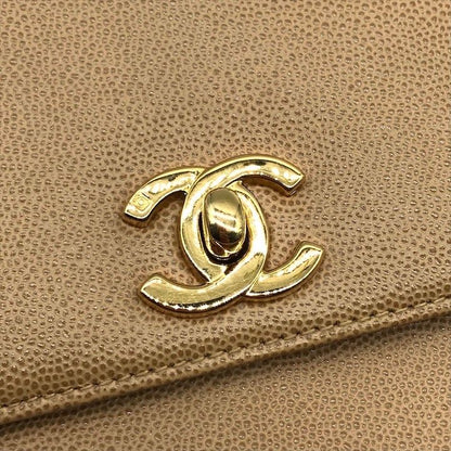 Chanel CC Logo Caviar Leather Turnlock Twist Handle Shoulder Bag Beige