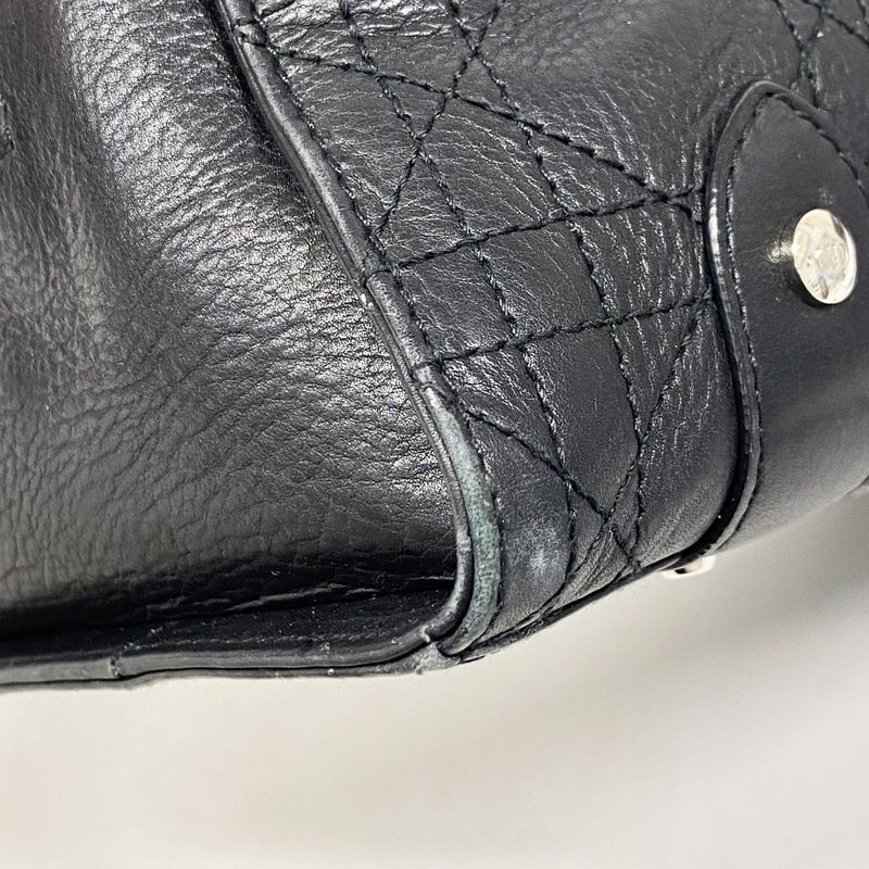 Christian Dior Handbag Cannage Leather Black Silver Hardware Women