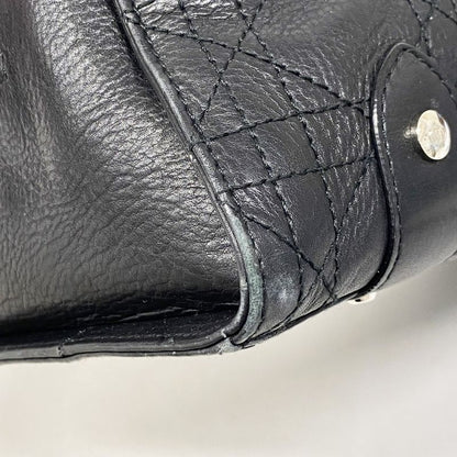 Christian Dior Handbag Cannage Leather Black Silver Hardware Women