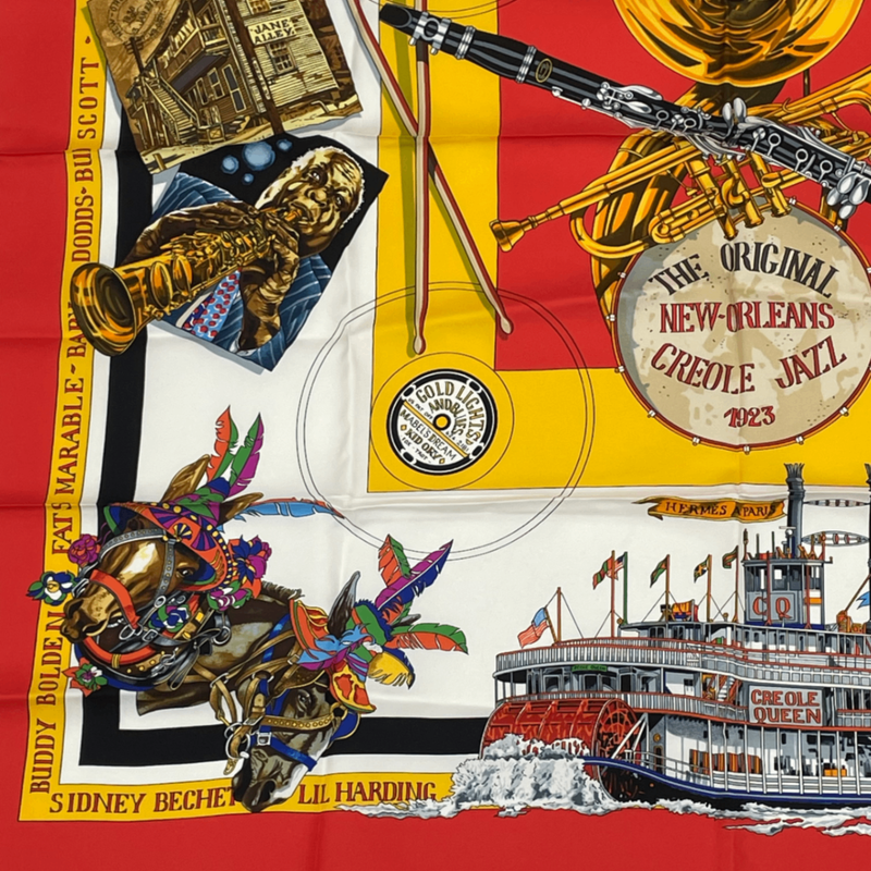 Hermes Scarf Carre 90 Silk THE Original NEW Orleans Creole JAZZ New Orleans Red