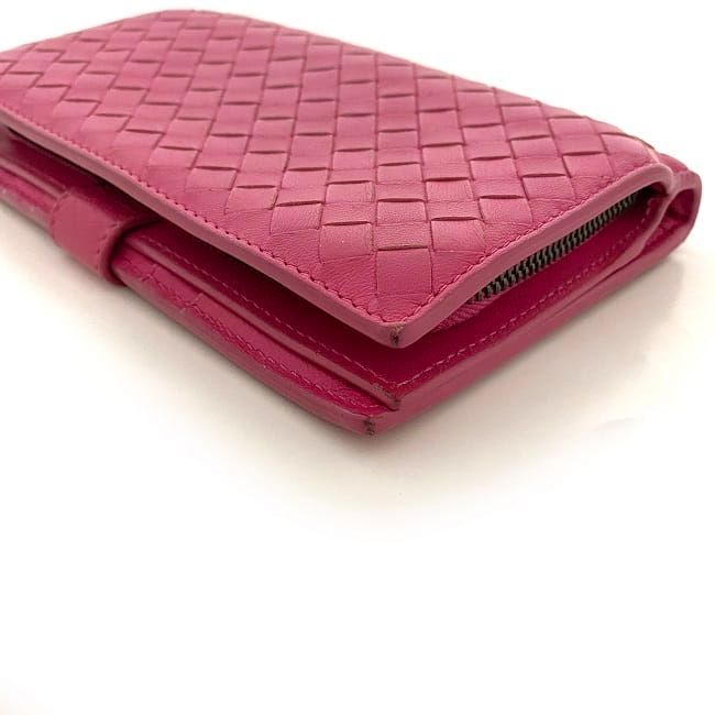 Bottega Veneta Bifold Wallet Pink Intrecciato Excellent Condition Hook