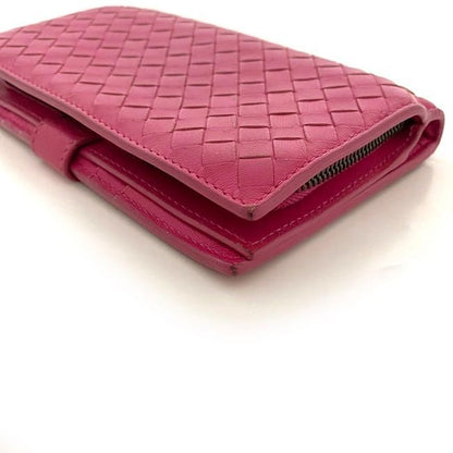 Bottega Veneta Bifold Wallet Pink Intrecciato Excellent Condition Hook