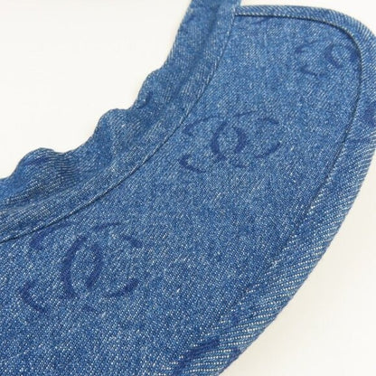 Chanel CC Denim Hat Sun Visor Ribbon Tie Wide Brim Bucket Cap Vintage