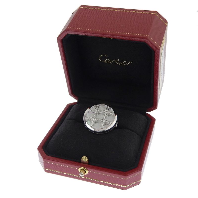 Cartier Pasha Ring Diamond Grid 18kwhite Gold X Diamonds X White Shell 11.5