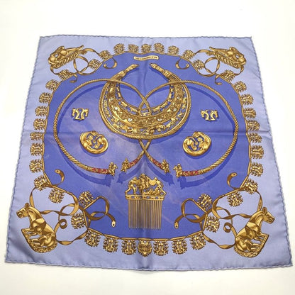 Hermes Carré 42 Golden Knight 100% Silk Scarf Blue Used 005541