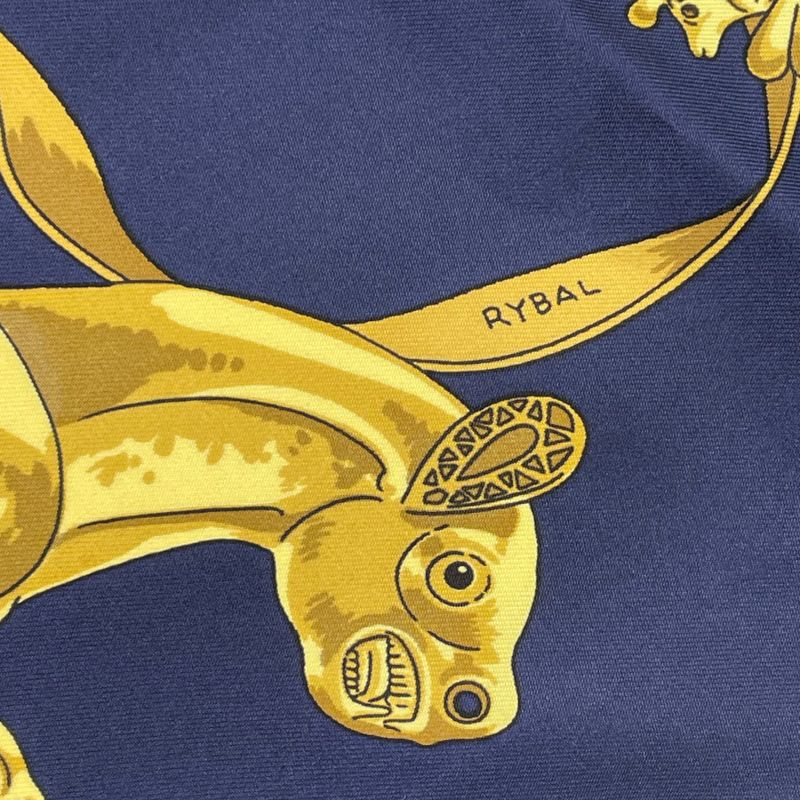 Hermes Carre 90 LES Cavaliers D'OR Golden Knight Scarf Silk Gold X Navy