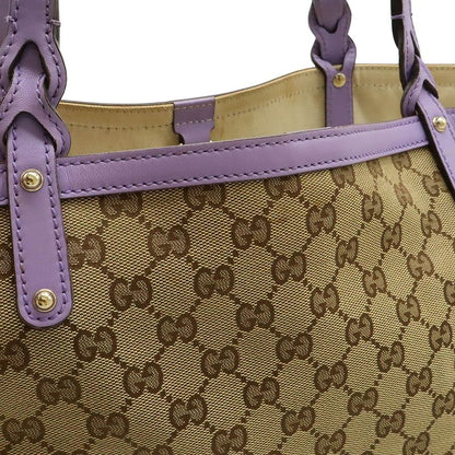 Gucci GG Canvas Tote Bag Shoulder Bag Semi Shoulder Leather Khaki Beige Purple