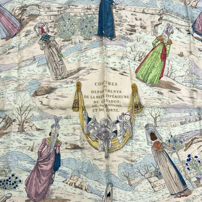Hermes Scarf Carre 90 Blue Pink Multi COSTUMES DES DEPARTEMENTS