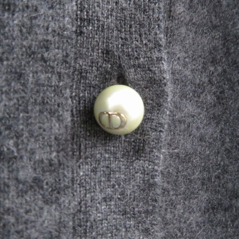 Christian Dior Cashmere Knit Pearl Button Long Sleeve 354s48am053 Sweater Gray