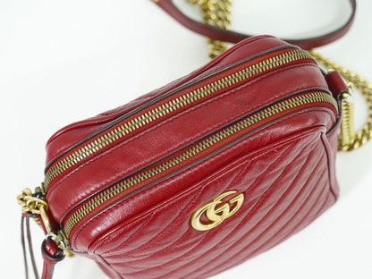 Authentic Gucci GG Marmont Shoulder Bag Pochette Leather Red 550155 Bag