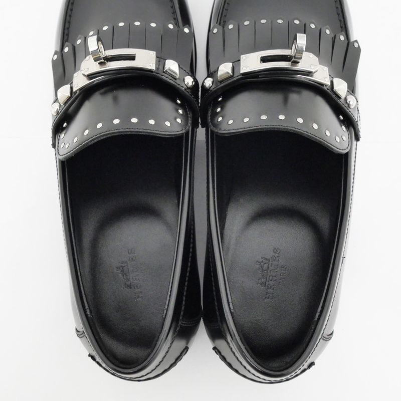 Hermes D'estaing Moccasins Loafers H242095z Size 38 1 2 Black Studs